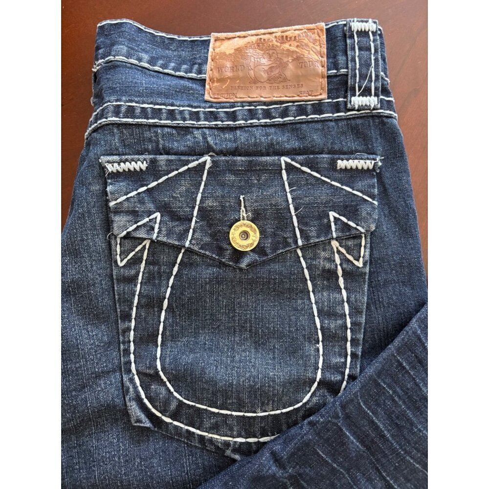 True Religion Y2K Super T World Tour Big Horseshoe Flap Jeans Dark Wash 36 x 33 - Picture 14 of 15